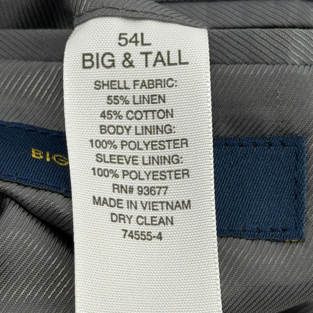 Stafford Sport Coat Mens 54 Long Grey Herringbone Linen Cotton Blazer Big & Tall